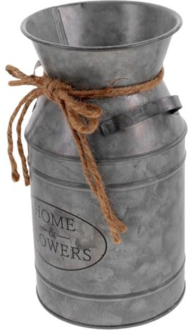 2pcs Planter Garden Galvanized Decorations Rope Can Home Country Tin Pot Desktop Vintage Table Holder Dried Vase Pots for Pitcher Metal Balcony Handle Bucket Farmhouse (Color : Silver, Size : 19X10.