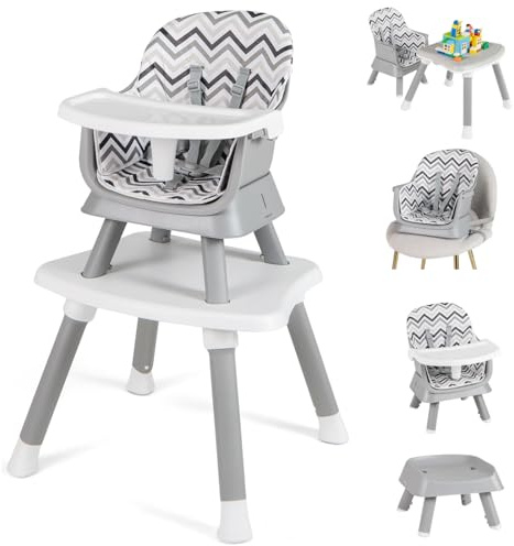 Maxmass 6 in 1 Convertible Baby High Chair, Highchair Converts to Table & Chair Set, Infant Feeding Chair with Harness, Removable Tray, High Chairs for Babies Toddlers (Grey+White, 58x58x98cm)
