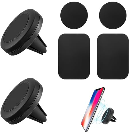2 Stück HandyHalterung Auto Magnet, Magnetische Handyhalterung Auto, 360 Grad Drehbar mit 4 Metallplatten, Starke Magnetbefestigung für Lüftung, Kompatibel mit iPhone, Samsung und Anderen Smartphones