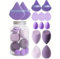 Esponja maquillaje 14 Pcs. sin latex para todo tipo de cosmético liquido y crema, incluye diferentes tipos y tamaños de esponjas y soplos de polvo. (PURPURA)