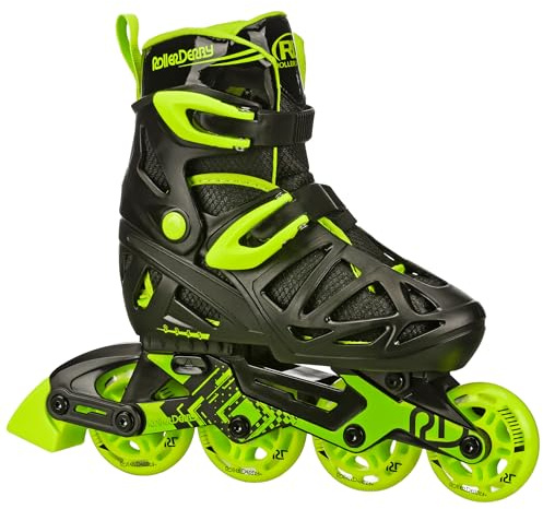 Roller Derby Tracer Adjustable Inline Skates for Boys, Girls, Kids, Beginners, Youth Black/Green Size Medium (2-5)