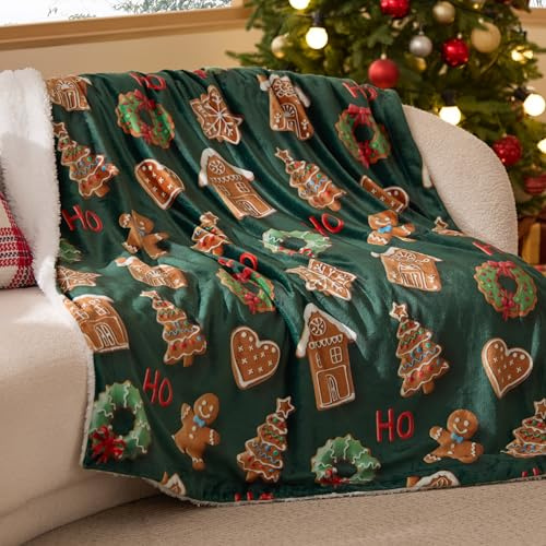 BEDSURE Weihnachtsbaum Decke - Christbaumdecke, Weihnachtsdecke, Kuscheldecke Flauschig, Wolldecke & Sofadecke, Fleecedecke, Sherpa Decke für Zimmer Deko, Olivgrün, 127x152 cm