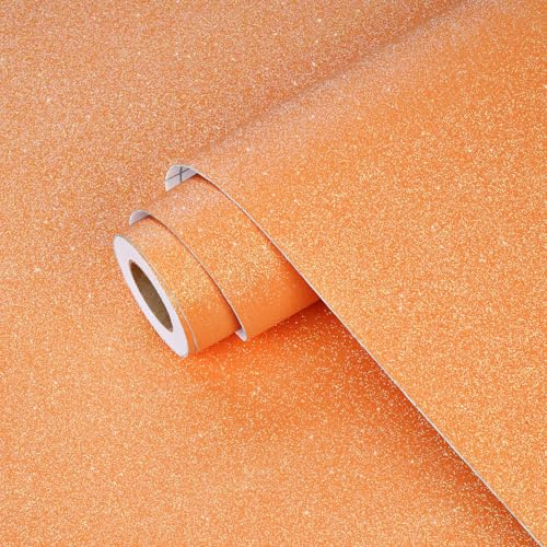Yullpaper Orange tapeter möbelfolie barn möbelfolie dekorativ folie glitterfolie självhäftande tapet barnrum flickor glitter självhäftande film möbler självhäftande tapet skåpfolie självhäftande 40 cm