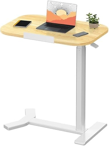 SANODESK Mesa Auxiliar con Ruedas para Ordenador, Altura Ajustable, con Soporte para Bebidas, para Cama y Sofá, Móvil y Multifuncional, Color Arce