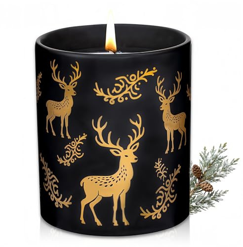 Bougie Parfumées, 250g Cèdre et Sapin Bougie de Noel, Cire de Soja Naturelle Bougies Noel Combustion jusqu'à 65 heures, Renne Bougies Parfumées d'intérieur pour Femme Homme, Fête Décor, Anniversaire