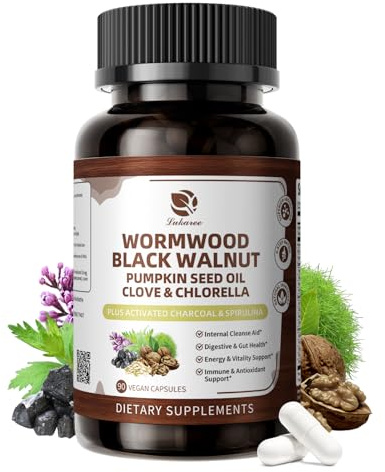 Lukaree Wormwood Black Walnut Cleanse for Human 1200mg – Ultra Gut Cleanse & Digestive Health w/Pumpkin Seed Oil,Clove,Activated Charcoal - for Men & Women Probiotic Capsules -Vegan,90 Count