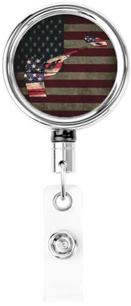 Skeet Shooting USA Flag Trap Shooting Clay Pigeon Badge Reels Holder Retractable Heavy Duty Metal Badge Holder with Belt Clip for Key Name Card Office