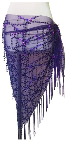 ZUGLQYSX Bauchtanz Hüfttuch Bauchtanz-Kostüme, Pailletten, Quaste, Bauchtanz-Hüfttuch for Frauen, Bauchtanz-Taillenkette, Kostüm-Zubehör(Purple)