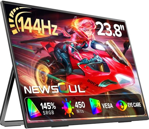 Newsoul Écran Portable 24 Pouces | 144Hz Moniteur Portable QLED | 2000:1 FreeSync 450nits 145% sRGB | USB-C et HDMI | VESA et Boîtier Métallique | Grand External Monitor pour PS5/4/Xbox/Switch