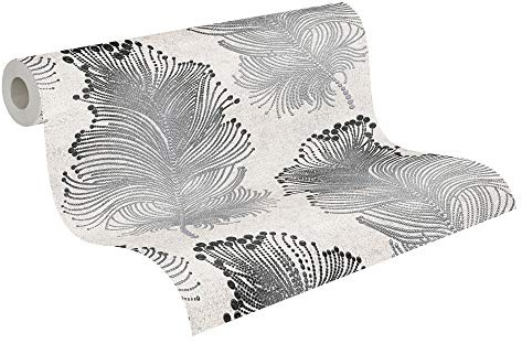 A.S. Création Vliestapete Bohemian Burlesque Tapete in Federn Optik 10,05 m x 0,53 m metallic schwarz weiß Made in Germany 960456 96045-6