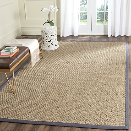Safavieh Alfombra De Fibra Natural Sala de Estar, Comedor, Dormitorio - Natural Fiber Collection, Pelo Corto, Natural y Negro, 152 x 244 cm