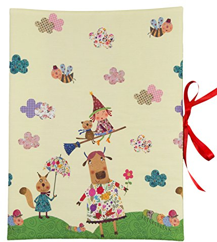 bettina bruder - Sammelmappe DIN A3 - innen 30 Sichthüllen - Hexe Katze Patchwork hellgelb bunt