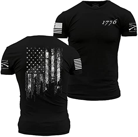 Grunt Style American 1776 Flag Men's Graphic Tee (Black, Large)