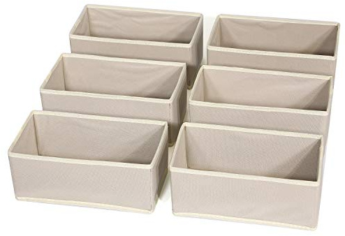 DIOMMELL 6 Pack Foldable Cloth Storage Box Closet Dresser Drawer Organizer Fabric Baskets Bins Containers Divider for Clothes Underwear Bras Socks Lingerie Clothing,Beige 060