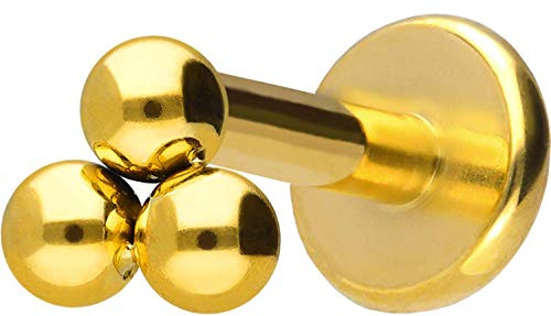 PIERCINGLINE Titan Labret Stecker Gewinde 3 KUGELN Piercing Ohr Lippe Nase Goldfarben 1,2 x 6 mm