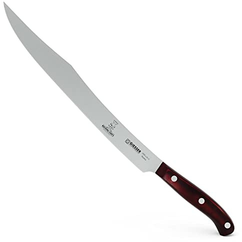 Giesser sedan 1776 - tillverkad i Tyskland - 31 cm Rocking Chefs skärkniv, PremiumCut nr 1-slipare, skinkkniv, Micarta, röd, nitad, rostfri, vass tysk grillkniv