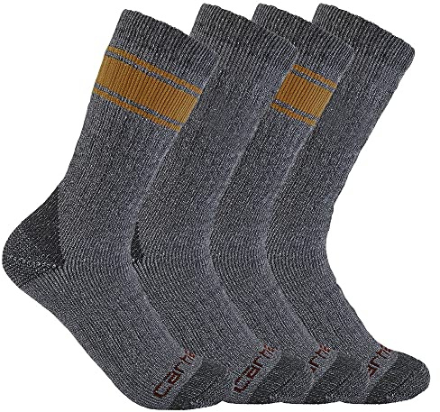 Carhartt Men's Heavyweight Crew Sock 4 Pack, Assorted 2 Grey, Large
