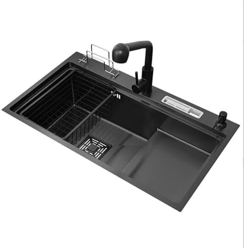 BOYH Spülbecken Edelstahl,Spüle Küche Mit Hahnloch, Einbauspüle 75x45 cm, Küchenspüle Für Ab 50er Unterschrank, Inkl. Seifenspender, Siphon, Über- Und Ablaufgarnitur(Size:75 * 45,Color:C)