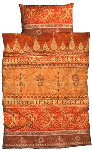 CASATEX Bettwäsche Indi Terra Orange Biber Mandala Ornamente Orientalisch Indisch Winter, Größe:135 cm x 200 cm