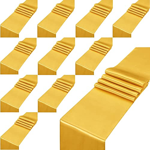 KAHEIGN 12Pcs Satin Tischläufer Set, 30cm x 275cm Rechteckig Tischdecken Einfarbig Tischläufer Weicher Samt für Party Hochzeit Geburtstagsfeier Tischdekoration