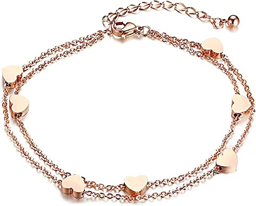 Kaguyo heart bracelets for women, link charm bracelets rose gold Stainless Steel Heart Double layer Chain Infinity Bracelet for women girls, friendship birthday jewellery gifts
