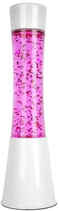 Fisura - Lámpara de lava rosa. Base blanca, líquido rosa y purpurina de corazones. Lámpara efecto relajante. Con bombilla de repuesto. 11 cm x 11cm x 39,5 cm.