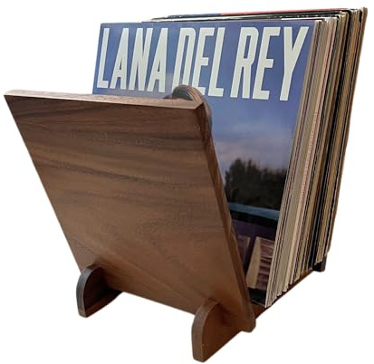 Natural Wood Vinyl Record Holder Shelf, Tabletop LP Storage Rack, Walnut Album Display, Vinyl Stand, Flip File Record Organizer Holds 25-40 LPs, Rustic Modern Album Storage Solution, Music Lover Gift