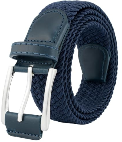 Bozevon Elastiskt Flätat Bälte - Läder Stretch Flätat Legering Spänne Unisex Män Kvinnor Stretch Vävt Expanderbara Midjebälte - Blå