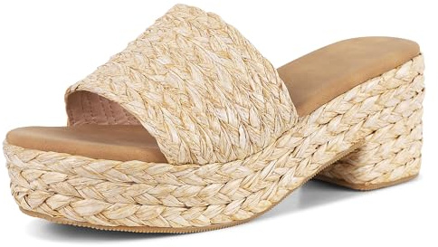 North Oak Women's Wedge Slides Sandals Espadrilles Platform Apricot Sandals Open Toe Fashion Summer Outdoor Beach Sandals Size 7