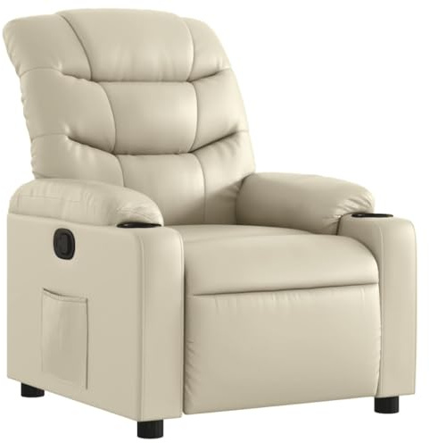 vidaXL Sillón Reclinable, Silla con Respaldo Reposabrazos, Sillón de Relax Descanso TV, Asiento Ajustable para Casa, Cuero Sintético Crema