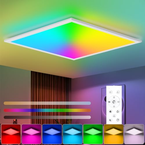 Oraymin LED Panel Deckenleuchte Dimmbar 45x45CM mit Fernbedienung, 28W 3100LM Deckenlampe Wohnzimmer, 3000K-6500K Ultra Dünn Panel für Wohnzimmer Kinderzimmer schlafzimmer