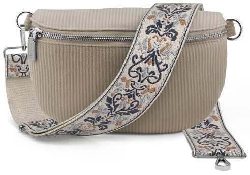Artvall - Umhängetasche Cord Tasche Handtasche weiche Cordtasche Bauchtasche Klein mit Schultergurt Design Taschenband abnehmbar verstellbares Riemen Crossbody Bag Hüfttasche Damen mit Reißverschluss