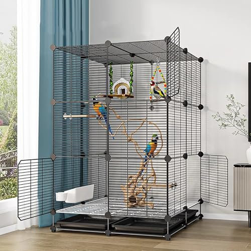 WXXSHGDW Wellensittich Käfig, Vogelkäfig Groß mit Rädern, Papageienkäfig, Vogelvoliere mit Tablett, Leicht zu Reinigen, für Mittelgroße Papageien, Nymphensittiche, Conures, Sittiche