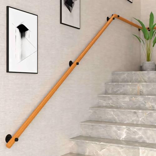 Corrimano in legno, Corrimano Per Scale Sicuro Per Interni Ed Esterni Montato A Parete, Bracciolo Rotondo In Legno Massello Con Staffa In Acciaio Inossidabile, Ringhiera Corrimano In Legno (A, 100CM)