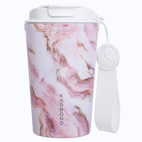 KARBONO | Vaso Termo Café para llevar 400ml - Vaso Termico Antigoteo, Acero 18/10 | 316 - Taza Termica acero inox sin BPA Hermético Antiderrames para Café Frío y Caliente, Leche y Té (Glam Marble)