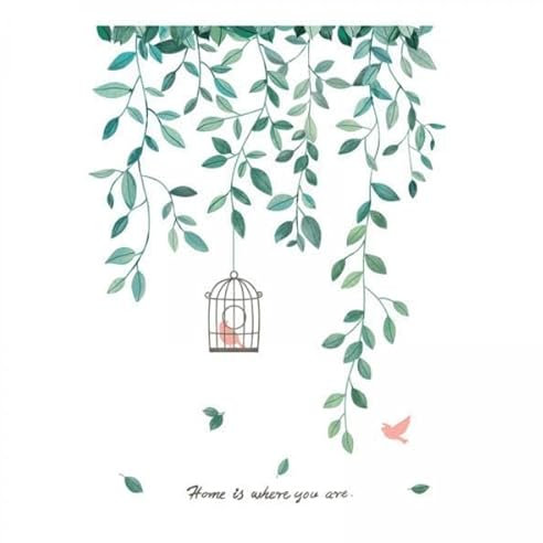 Qianly 4x Feuilles Décor Mural PVC Papier Peint Salle à Manger Canapé Fond Plantes Mur Art Art Mural pour école Porche Festival Porte de Meuble TV