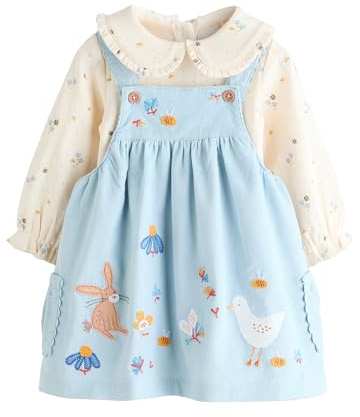 NEXT Bambina Set per neonati con scamiciato, body a maniche lunghe e collant Blue Character 9 Mesi-12 Mesi