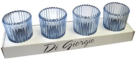 Set mit 4 Teelichthaltern aus farbigem Glas - Farbe Hellblau - Durchmesser 6,3 cm Höhe 6,5 cm - Cereria Di Giorgio