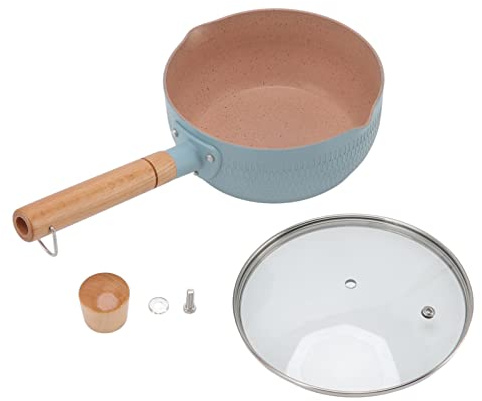 Fyearfly Casserole à lait antiadhésive en alliage d'aluminium avec poignée en bois pour cuisinière à induction et gaz, bleu