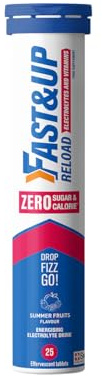 Fast&Up Reload Zero Electrolyte Tablets | Zero Sugar & Calories | Summer Fruits Flavour | 25 Effervescent Tablets with Vitamin C & B12 | Instant Hydration & Energy