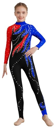 Freebily Body da Pattinaggio Artistico Bambina Tuta Intera da Ginnastica Artistica Body Danza Classica Ginnastica Ritmica Jumpsuit Sportiva da Allenamento Tutina Pagliaccetto Rosso&Blu 15-16 anni