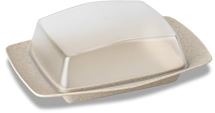 Koziol RIO Mantequera | para mantequilla de 250 g con tapa, para guardar y servir, plástico biocircular, irrompible, apto para lavavajillas, mesa cubierta, cocina (arena nature desert)