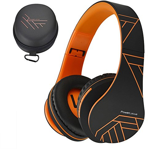 PowerLocus Bluetooth Over-Ear Headphones, Wireless Stereo Foldable Headphones Wireless and Wired Headsets with Built-in Mic, Micro SD/TF, FM for iPhone/Samsung/iPad/PC - Black/Orange
