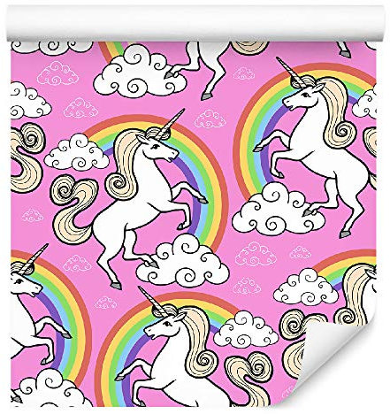 Wallepic Carta da parati per bambini, Pannelli da Parete, 1000 x 53 cm, in Tessuto Non Tessuto, Motivo: Animali, Unicorno, Frutta, Arcobaleno, Decorazione per Cameretta dei Bambini