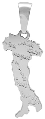 1001 Bijoux Pendentif carte Italie argent 925‰ rhodié + écrin (offert) + Certificat d'Authenticité Argent 925‰