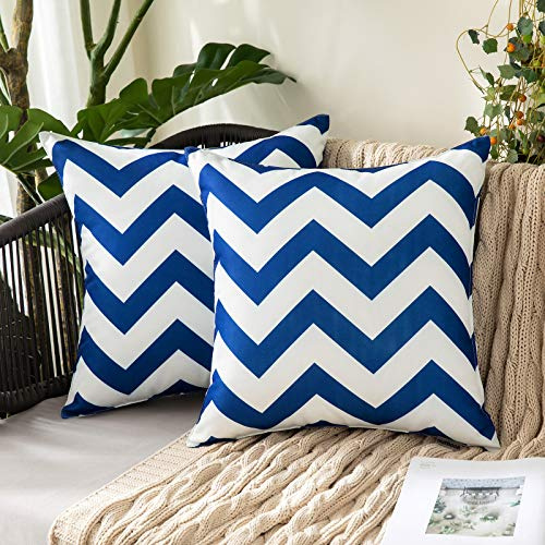 MIULEE 2er Set Outdoor Kissenbezüge Wellen Gestreift Kissenbezug wasserdichte Kissenhülle Dekokissen Sofakissen Dekorativ Couchkissen Bezug für Sofa Wohnzimmer Balkon Garten 45x45 cm Dunekblau