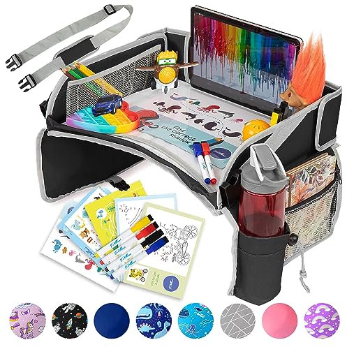 PILLANI Kids Travel Tray for Car - Car Seat Tray & Lap Desk Organizer for Kids Travel, Road Trip Activities & Airplane Essentials - Portable & Easy to Store