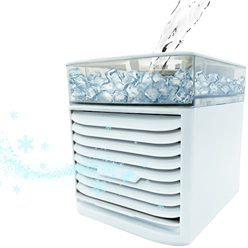 MAKA Raffrescatore Portatile 3 in 1 5°C Condizionatore Serbatoio 500 ml Mini Raffreddatore d'Aria con Filtro Sterilizzante agli Ioni di Argento Nano Luci Led 7 Colori Silenzioso e Deumidificatore