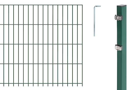 Alberts 671693 Doppelstabmattenzaun als 17 tlg. Zaun-Komplettset | verschiedene Längen und Höhen | kunststoffbeschichtet, grün | Höhe 103 cm | Länge 15 m