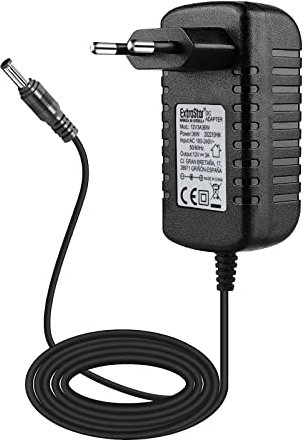 EXTRASTAR Adaptador de DC 12V 3A, Universal Adaptador de Fuente de Alimentación, Transformador Voltaje de Entrada CA 100-240V a CC 12V，50/60Hz, 36W, Negro